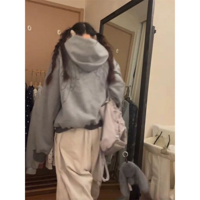 秋冬季加绒卫衣慵懒连帽情侣外套宽松上衣男女L14711-P55加绒63,女装短外套,星座1008