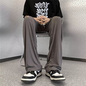 夏季新款冰丝裤子男士痞帅ifashion垂感休闲裤潮流薄款直筒运动裤图片