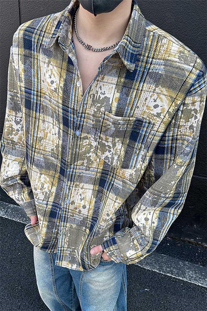 美式高街潮流格子衬衫潮牌宽松休闲上衣A086-CS2201-特批价30,男装衬衫,电商基地A086