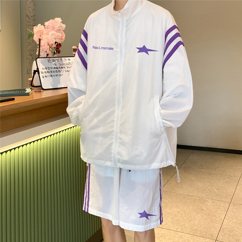 港风夏季宽松休闲防晒套装情侣外套短裤TZ1302P85控118,男装休闲套装,电商A247