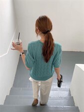 款号：WM0022 名称：花圆领短袖毛衣，女装针织衫/毛衣，BD