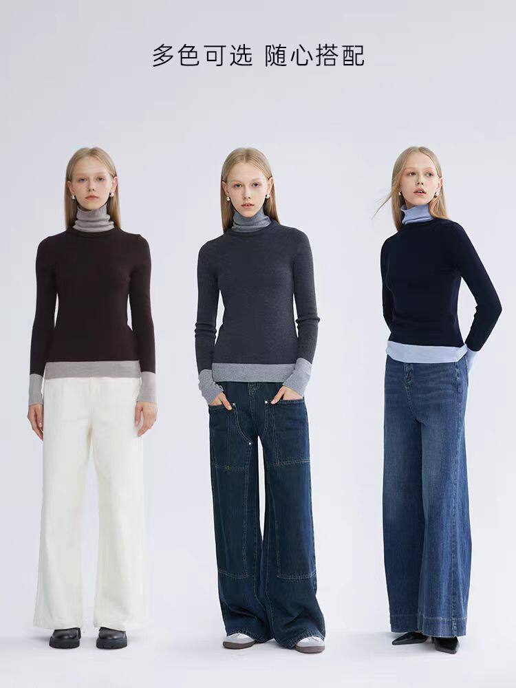 2025年秋季时尚百搭通勤简约休闲高领套头，女装针织衫/毛衣，暖烁特种纱工厂店