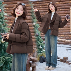 短款羽绒服女2024冬季新款超好看千金小香风粉色针织拼接保暖外套，女装羽绒服，雅静靓衣