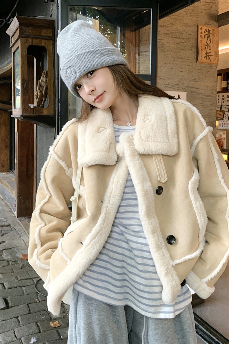 新品浅黄色加厚皮毛一体外套7695-P195-K278,女装皮草,2C159