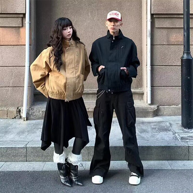 美式复古外套男女2025新款设计感小众立领飞行员夹克短款情侣上衣,男装夹克,星座506A