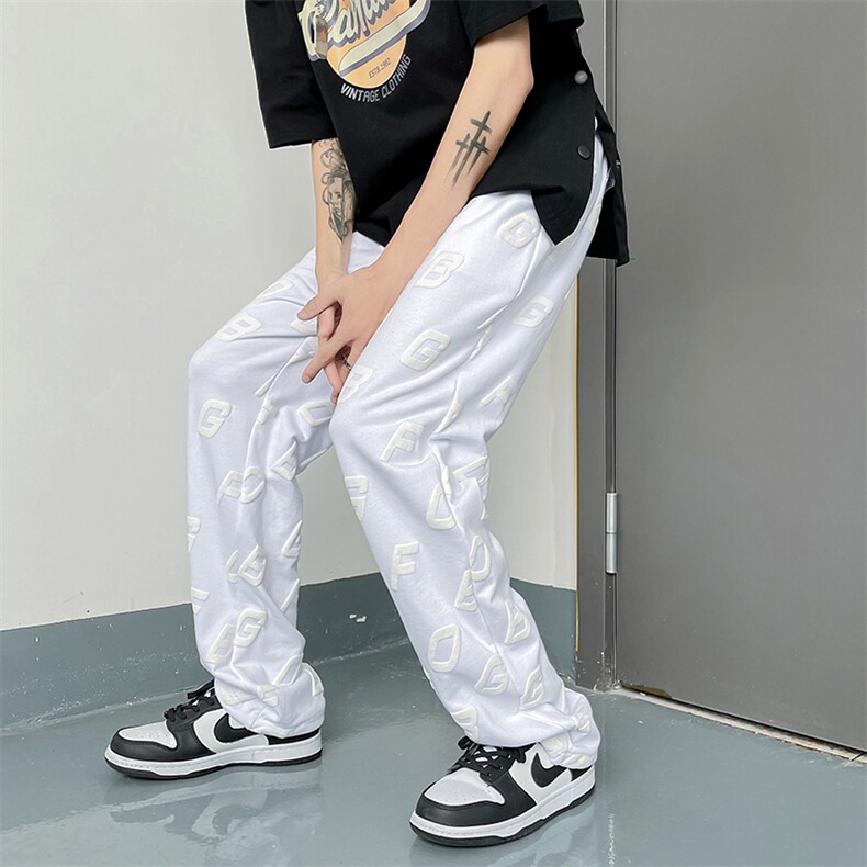 夏季印花拖地裤宽松暗黑直筒运动裤XZ1004-1WK616p50控68,男装休闲裤,星座715