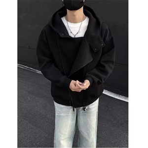 秋装重磅开衫连帽垫肩卫衣男休闲运动痞帅高街上衣高级感夹克外套图片