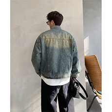 现货复古宽松蓝泥做旧立领牛仔外春秋季做旧男装夹克JN1229-P75，男装夹克，星座302B-2