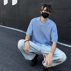 短袖t恤男夏季新款潮牌薄款vintage套头针织痞帅上衣服E11011-p40，男装T恤，星座1008