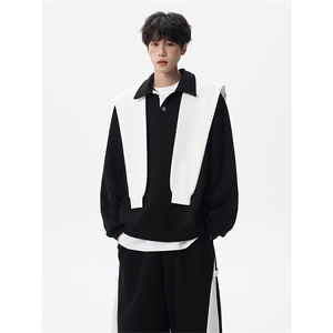5XL-M潮流高级感披肩撞色拼接翻领百搭卫衣宽松弯刀长裤TZ113P118图片