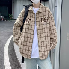 秋冬新款休闲外套男潮牌百搭格子夹克男穿搭宽松上衣服W6121-P50，男装夹克，星座412-3
