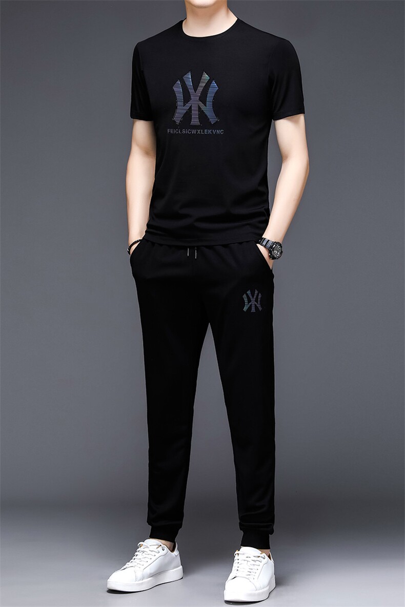 YS-X331夏季男式短袖长裤短裤三件套运动休闲套头修身T恤套装P,男装休闲套装,电商B360