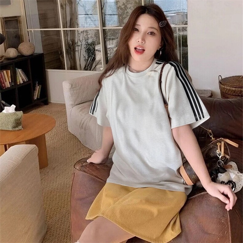 抖音得物品质二开240克宽松纯棉美式潮牌印花三条杠中性风短袖T恤,男装T恤,电商A486-1