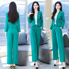 职业小西装套装女高级感2022秋装新款气质名媛女神范阔腿裤两件套，女装套装/套裙，丽美静依