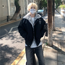 美式cleanfit十字架座山雕秋季男女高级感夹棉开衫棉服，男装棉衣，四季星座505