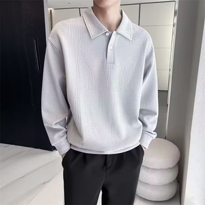 日系重磅卫衣男潮牌宽松日系翻领纯色百搭外套polo衫加绒款上衣潮图片