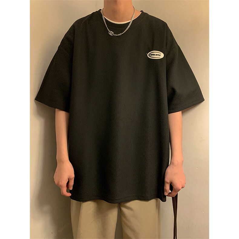 T6055/P20暖色调华夫格夏季新款宽松贴标短袖T恤男上衣大码男,男装T恤,电商A141