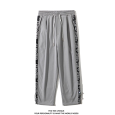 加绒加厚港风冬新款撞色印花抽绳束脚休闲裤2109-2-P55控75，男装休闲裤，星座914-3
