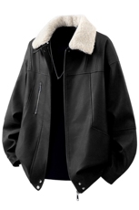 复古做旧可脱卸羊羔毛领大码M-5XL面层PU皮棉衣男77933P138，男装棉衣，星座227-7