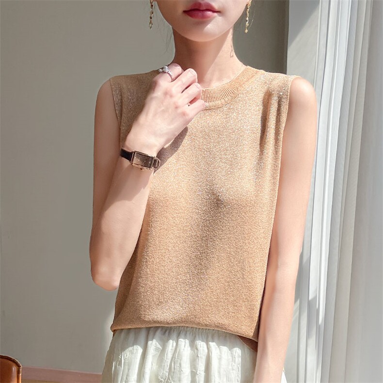 2025夏季气质优雅时尚百搭套头圆领无袖背心，女装背心吊带，萱芳婷羊绒