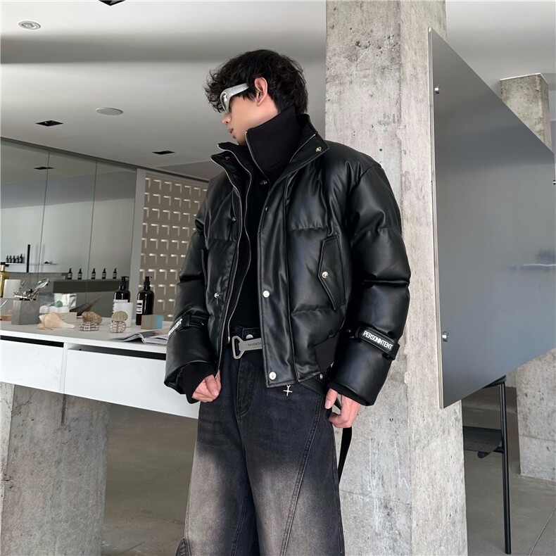 高级感假两件外套男女2024秋冬季金属感夹克立领短款加厚面包棉服,男装夹克,星座506A