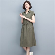 2022夏季新款时尚宽松显瘦舒适气质小V领设计修身连衣裙，女装连衣裙，忆绮罗