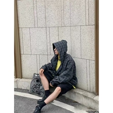 日系复古连帽夹克男女款秋季新款暗纹抗皱大格子宽松百搭潮流外套，男装夹克，四季星座505