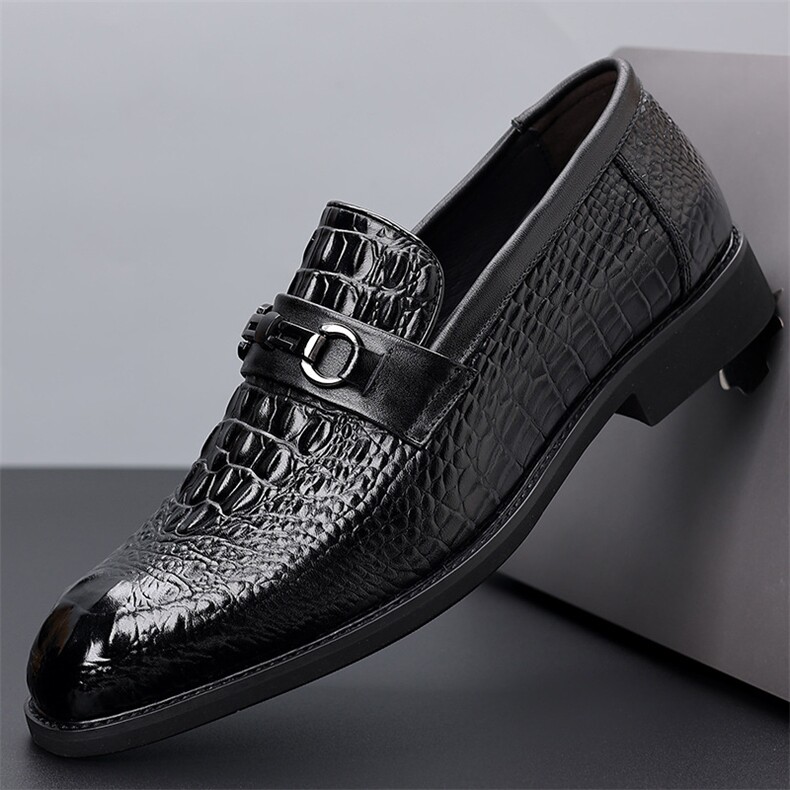 皮鞋男2024秋季新款男牛皮商务正装鞋一脚蹬软底鳄鱼纹男鞋子，男鞋皮鞋，电商A223