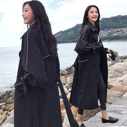 爆款【现货】8615-8876-P125控价178韩版双排扣中长款风衣女，女装风衣，浙宝288（原255）