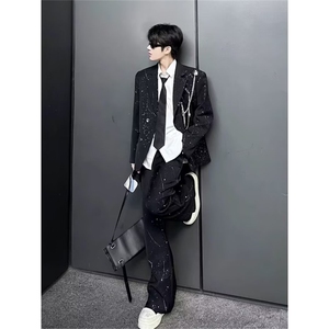 【007】星空烫金西装男夜店发型师秋垫肩西服外套A079-XZ117-P73图片