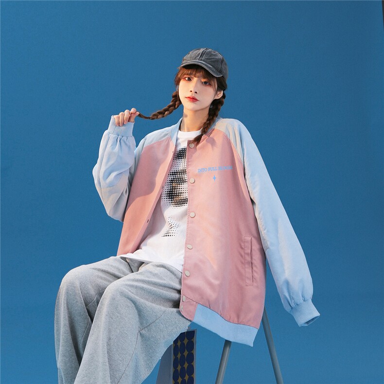 中性风 2023秋季新款港风ins潮流字母印花棒球服夹克G412 p65控88图片