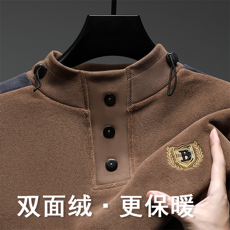 刺绣拼接卫衣男士秋冬2025新款加厚奥粒绒立领长袖打底衫保暖上衣,男装卫衣,电商B212（原钱塘6029）