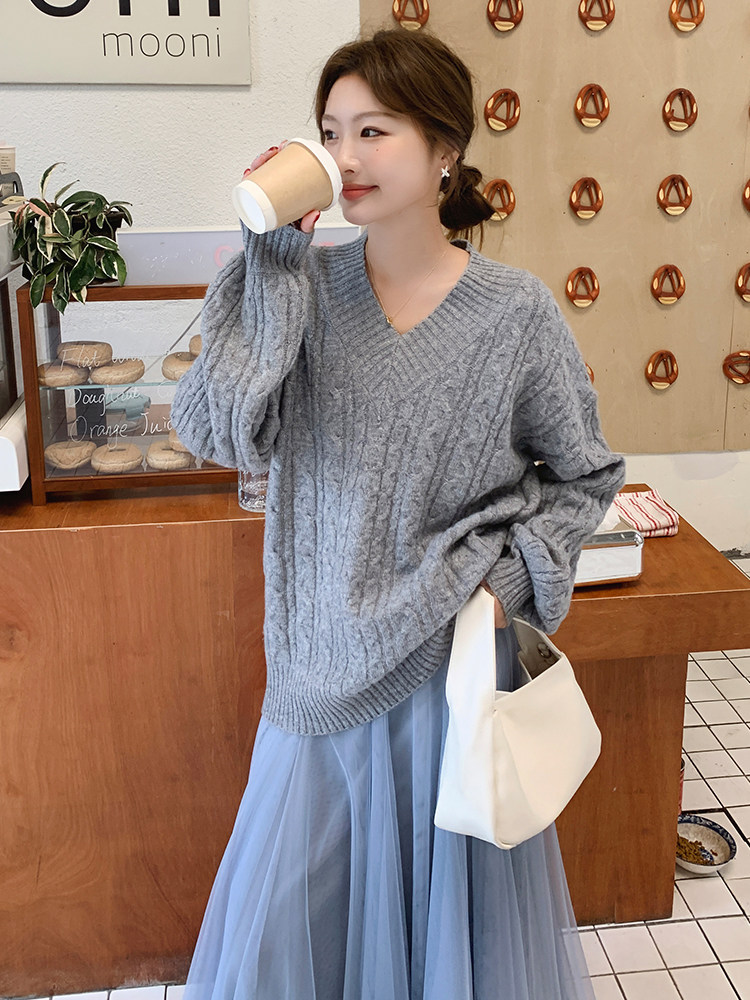 2025年春季V领毛衣网纱半裙两件套-款号5803-P155-K218,女装套装/套裙,浙宝305