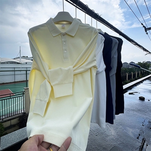 CP02男士长袖纯色POLO衫大码男女团队可定制印花秋T恤学生青少年图片