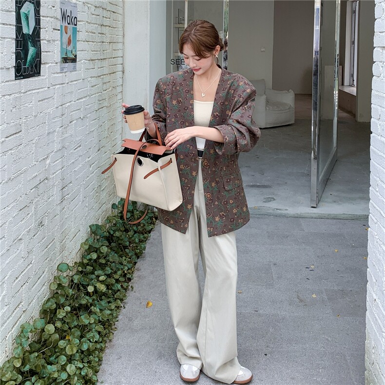 美拉德碎花西装外套女春秋2025新款流行韩系大方得体西服爆款超火,女装西装,2C205