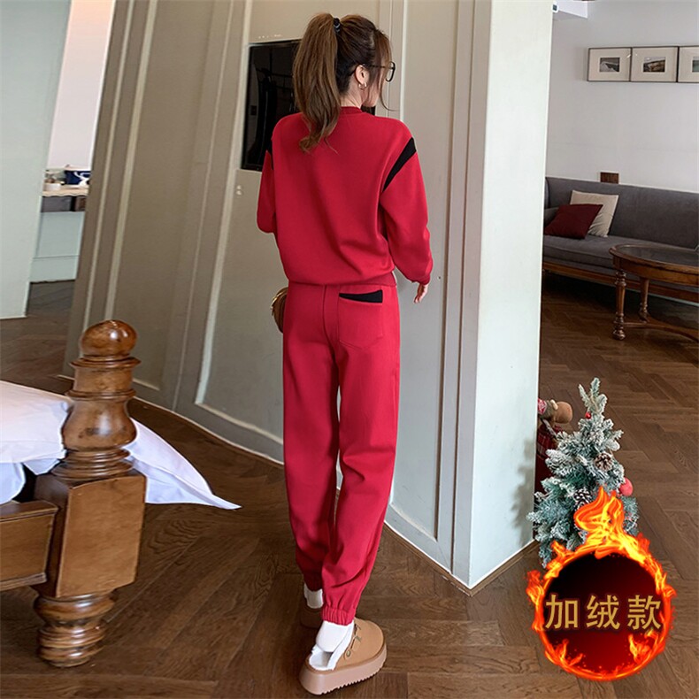 时尚洋气圆领加绒卫衣显瘦卫裤套装潮,女装套装/套裙,江南