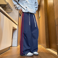 8XL-M美式复古三条杠休闲裤子加绒特大码阔腿卫裤KZ1935P60加70，男装休闲裤，电商B238