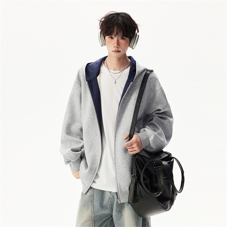 重磅高品质硬挺boxy26春装美式高街结构撞色拼接连帽卫衣开衫外套,女装短外套,电商A486