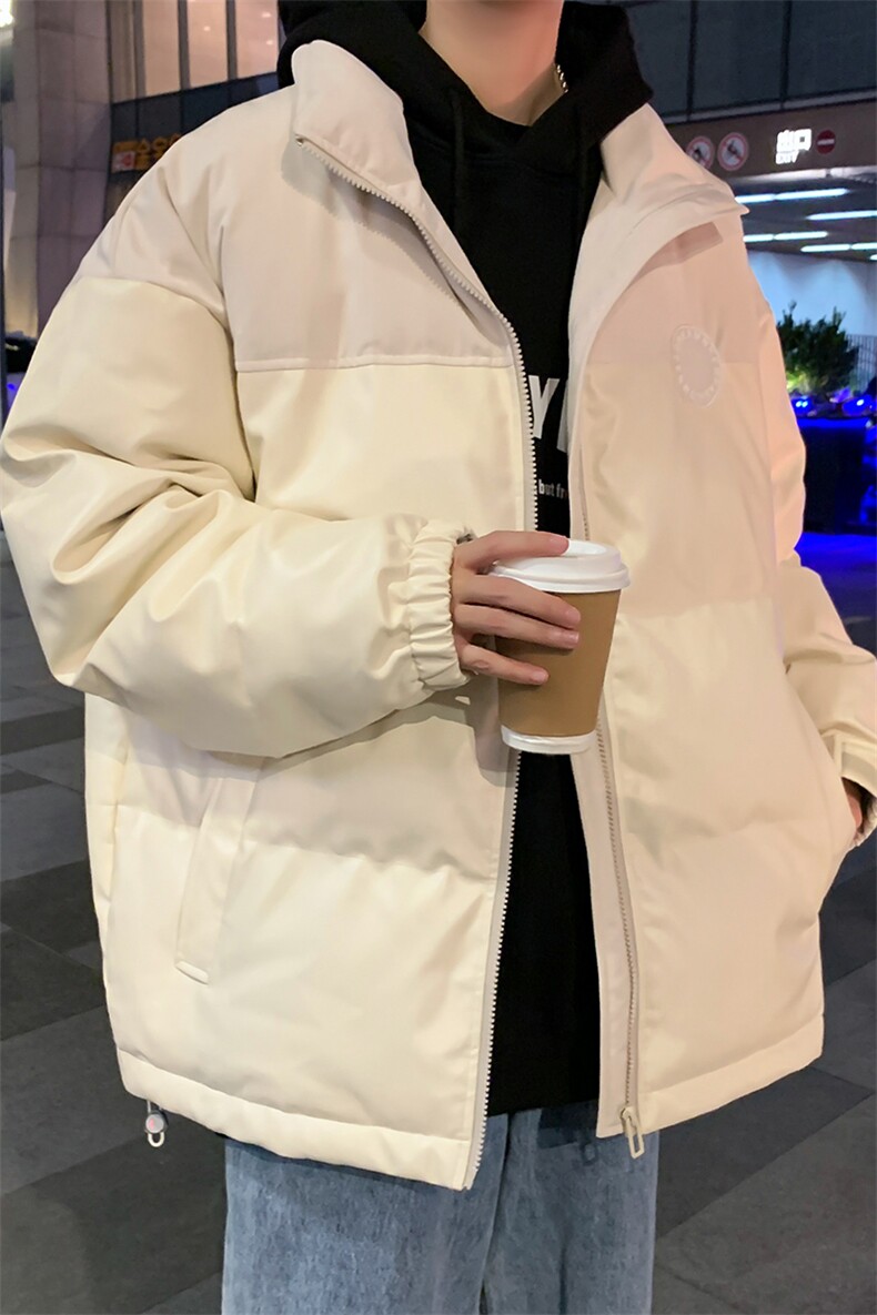 PU皮立领棉服PU皮棉衣潮牌宽松面包服纯色棉衣休闲防风保暖外套,男装棉衣,电商A409-1