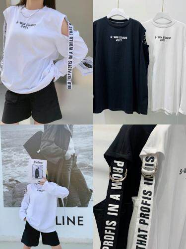 长袖、漏肩T～黑，白两色～均码，女装，LOVELS