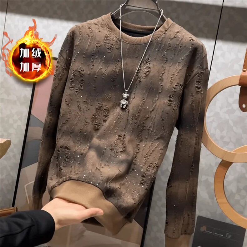 【003】满天星长袖加绒卫衣亮片渐变破洞圆领上衣A079-WY501-P43,男装卫衣,电商A079