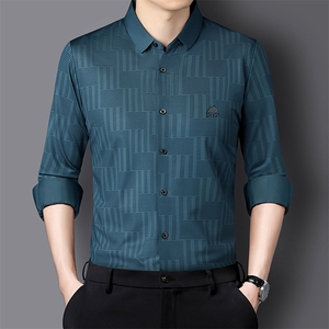 男士长袖衬衫新款无痕商务休闲夏季抗皱弹力免烫上衣薄格子衬衣寸图片