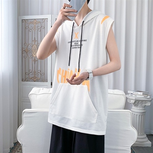 7XL~M加大码2023夏季新款连帽无袖背心学生休闲薄款坎肩T恤控58图片