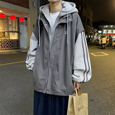 1506-1/JJK3021/P33假两件条纹连帽工装夹克男潮牌美式复古情侣，男装夹克，星座1506-1