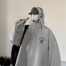 港风秋款宽松高品质连帽防水夹克F55P65控88，男装夹克，电商A247