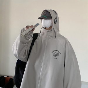 港风秋款宽松高品质连帽防水夹克 F55 P65控88图片