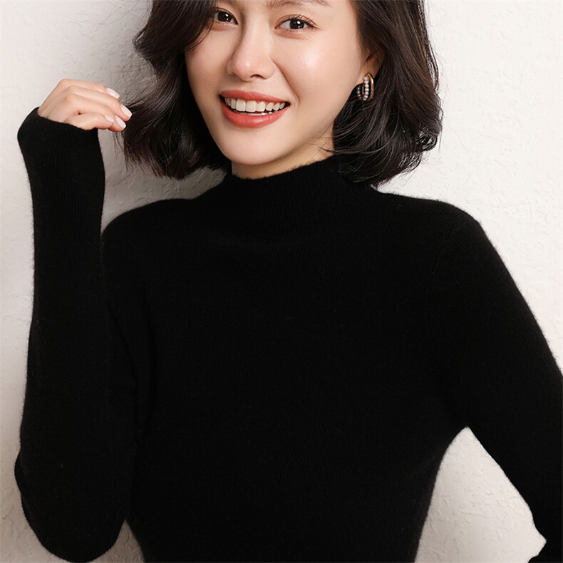 山羊绒秋冬显瘦半高领女打底衫保暖长袖套头,女装羊绒衫,五色羊羊绒