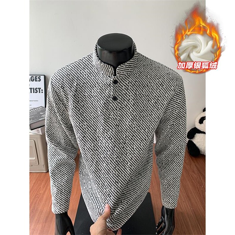 休闲polo衫男秋季校园风亨利领大码上衣cleanfit健身运动长袖T恤，男装T恤，电商A001-1