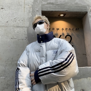 F72-P98 2024新款潮流ins加厚棉衣外套冬季韩版条纹拼色棉服男图片