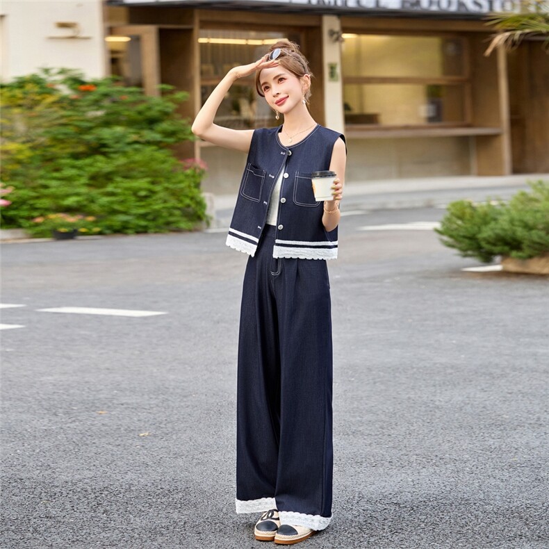 牛仔套装女2025夏季新款韩系高级减龄气质时尚休闲两件套,女装套装/套裙,魅影